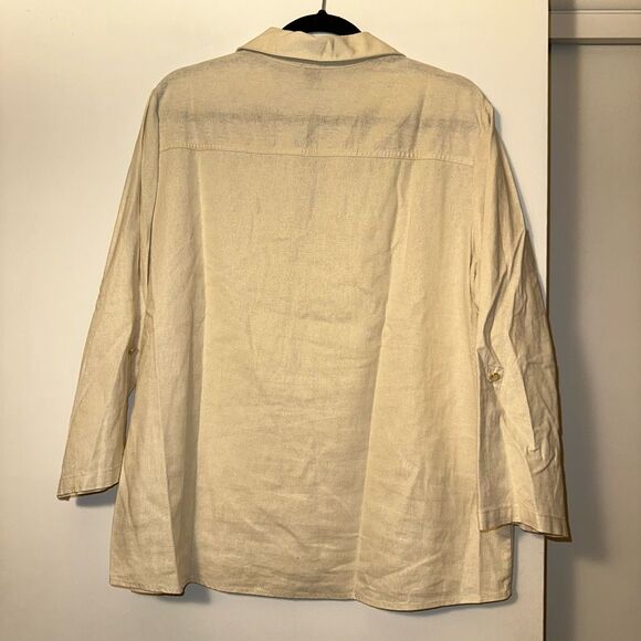 Anne Klein XL Linen Beige Sparkle V Neck Collared Pullover Blouse NWOT - Picture 6 of 13